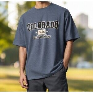 Teemax Short Sleeve Tshirt COLORADO ROCKY MOUNTAINS Patch Blue Unisex Size M